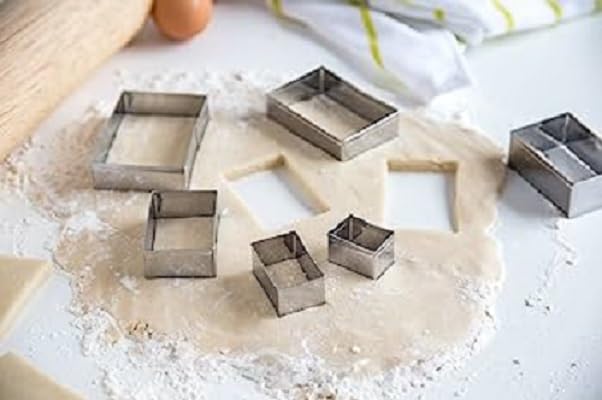 Image of W.A Bakers Heart Shape Stainless Steel Cookies Cutter 2 Inchi Height Set of 12 Pcs (Square Shape)