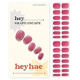 Heyhae Semi Cured Gel Nail Strips | No LED Lamp Needed | Summer, Solid, Red | Easy Apply & Remove, Salon Quality | Includes 28 Strips, 1 Prep Pads, Nail File & Wooden Stick - Hey, Grape Escape