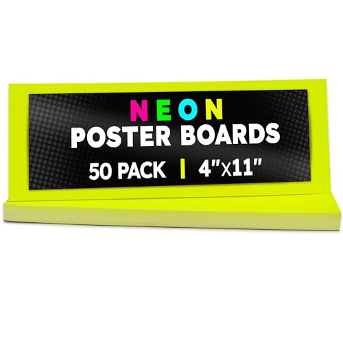 Image of Hygloss Small Poster Board 4x11 - 50 Neon Yellow Single Color Bulk Pack - 10 Pt. Thickness Colored Poster Board Paper for Projects, Flash Cards, Signs - Posterboard Multipack 4 inch x 11 inch