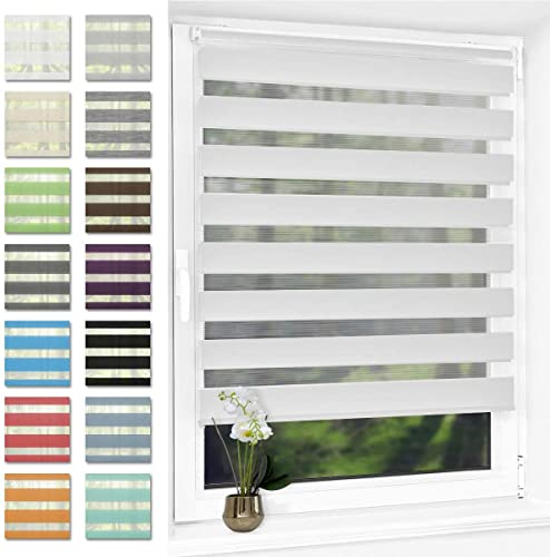 Deswell Store Enrouleur Jour Nuit sans Perçage, Blanc, 55 x 150cm, Store Tamisant pour Fenêtre ou Porte, Installation Facile avec Clips, pour Chambre, Salon, Cuisine, Bureau