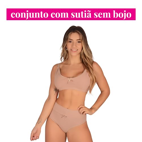 Kit com 2 Conjuntos (Sutiã de Amamentação +Calcinha Pós Parto Alta) Feminino Confortável Gestante Su