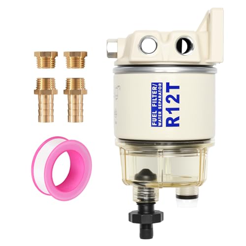 AUIVERED R12T Marine Fuel Water Separator Kit, 10 Micron Filter, Replace S3240 120AT, Fit 1/4 Inch...