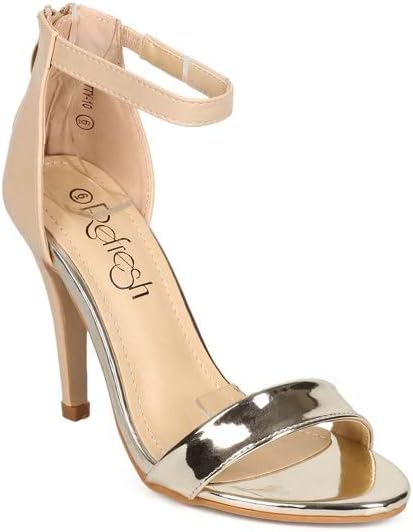 Amazon.com: Refresh - Tacones clásicos de polipiel con correa para el  tobillo y puntera abierta, patente y metalizada : Ropa, Zapatos y Joyería