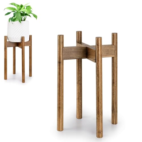 Fox & Fern Adjustable Tall Plant Stand Indoor &mdash; 8 to 12 Inch Mid Century Bamboo Plant Stand with...