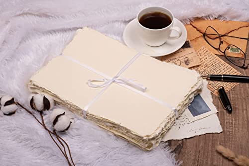 Watercolor Paper With Box- Mixed Media Watercolor Paper - Deckle Edge Cotton Handmade Paper - 200 Gsm Thick Virgin Vintage Cotton Paper (Off White, 7.5 Inches X 11.5 Inches) #TOP5