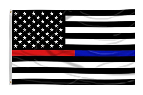 Time Roaming 3x5 Ft Thin Blue Line Police & Thin Red Line Firefighter Respect and Honor Law Enforcement First Responder USA Polyester Flag with Brass Grommets