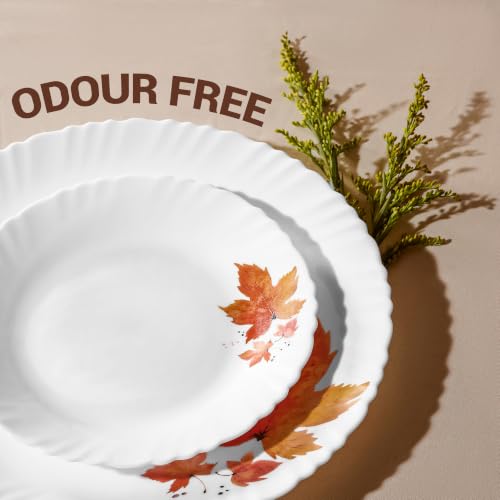 Image of Treo by Milton Opalware Aurelia Mapelle Dinner Set of 33 | Serving for 6 | Microwave & Dishwasher Safe | Bone-Ash Free | Tempered Toughness | Plates, Bowls, Spoons | Crockery Set for Dining & Gifting