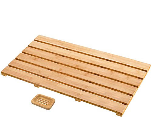 Zpirates Bamboo Bath Mat - Large, Long - Comes With Soap Dish - Non Slip Wooden Bathmat For Bathroom And Sauna Floor #TOP12