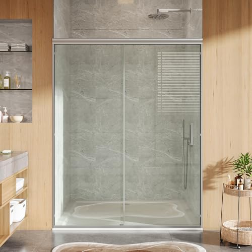Image of Framed Sliding Shower Door, 44-48 Inches Wide x 72 Inches High, Aluminum Frame with Brushed Nickel Finish, 6mm Tempered Glass with Easy Clean Coating, Wet Dry Separation Design