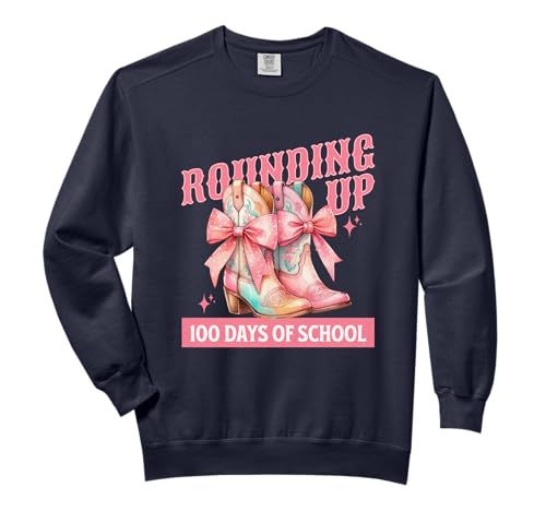 Rounding Up 100 Days Of School Coquette Bow Western Cowgirl Comfort Colors Adult Sweatshirt