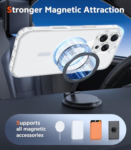 Image of FNTCASE for iPhone 16 Pro Case: Clear Magnetic Phone Cases Compatible with Magsafe Slim Anti Yellowing Military Grade Drop Protection Rugged Protective Transparent Cell Cover (B-Z Blue)