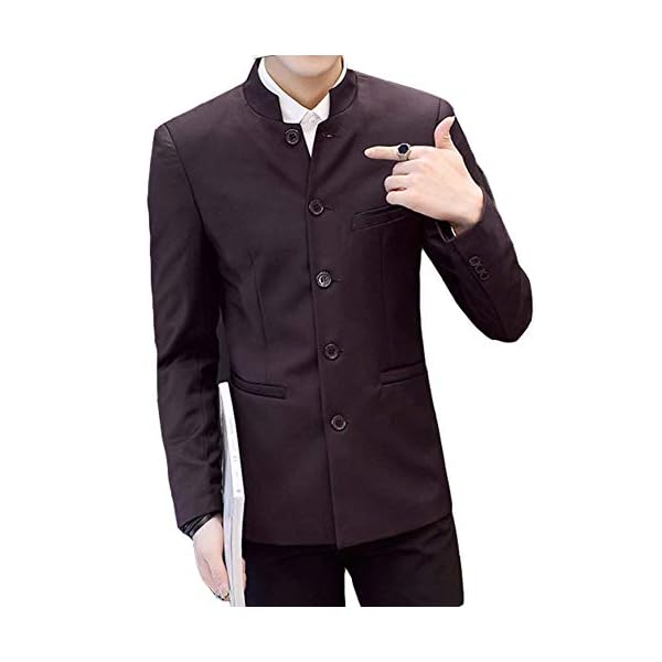 Men's Chinese Tunic Suits Mandarin Collar Formal Jacket Slim Fit Front Button Blazer Traditional Uniform Groom Dress (Wine Red, XL), Wine