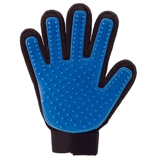 IMNO CARE Pet Grooming, Deshedding & Massaging Glove for Dogs Cats and Other Small Animals, Cleaning Remove Hair and Bath True Touch Glove (Single-Sided Glove) Blue color Upgraded Version With enhanced 255 silicone grooming tips and relaxing massage