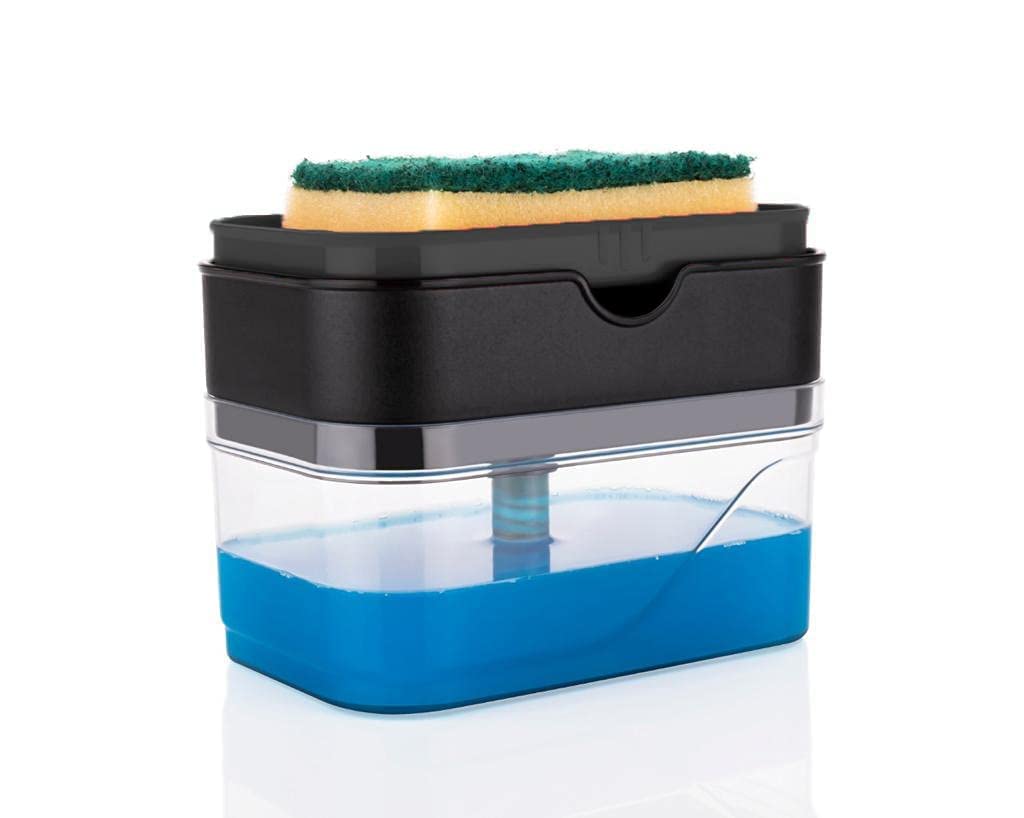 XML Soap Dispenser for Kitchen Dishwash Bathroom Accessories Dishwasher Liquid Holder Liquid Dispenser Pump 400 ML with Sponge Holder Kitchen Sink Accessories Items (Black) (B0BVHN3HZD) Amazon Price History, Amazon Price Tracker