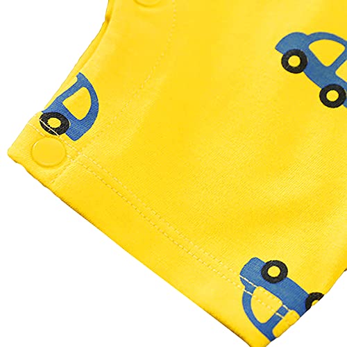 Image of Hopscotch Unisex Cotton Vehicle Print Romper In Yellow Color
