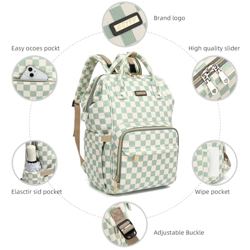 Image of GAIVP Baby Diaper Bag Backpack for Mom, Large Capacity Travel Nappy Bag for Boys & Girls with Stroller Straps,Insulated Pockets (Corduroy Checkered Green)