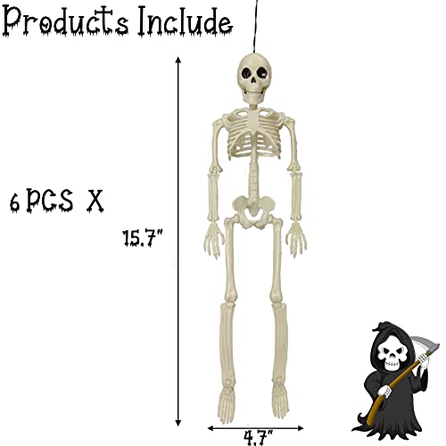 CAMIRUS 6PCS Skeleton Halloween Decorations, 16 in Full Body Poseable Small Skeleton Plastic Bones with Movable Posable Joints for Halloween Indoor Outdoor Party, Graveyard, Haunted House Accessories3
