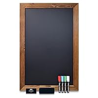 Better Office Products Magnetic Wall Chalkboard Sign, X Large Size 20\" x 30\", Rustic Wood Frame, Vertical or Horizontal Wall Mount, Includes 4 Chalk Markers + Chalk and Eraser,(Rustic Brown)