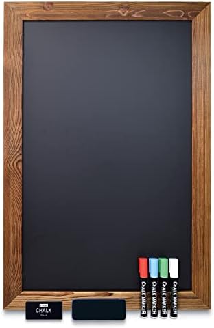 Magnetic Wall Chalkboard Sign, X Large Size 20" x 30", Rustic Wood Frame, Vertical or Horizontal Wall Mount, Includes 4 Chalk Markers + Chalk and Eraser, by Better Office Products (Rustic Brown)