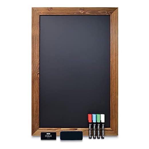 Magnetic Wall Chalkboard Sign, X Large Size 20" x 30", Rustic Wood Frame, Vertical or Horizontal Wall Mount, Includes 4 Chalk Markers + Chalk and Eraser, by Better Office Products (Rustic Brown)