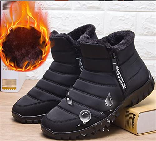Men's Waterproof Warm Cotton Zipper Snow Ankle Boots, Winter Warm Slip on Thick Plush Booties Waterproof Snow Boots2