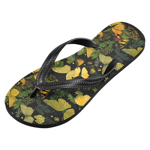 ALAZA Green Butterfly Flip Flops for Women Fashion Beach Slippers Comfort Mens Flip Flops Non-Slip Rubber Shower Slippers Sandal for Hotel Travel Sport,XS2