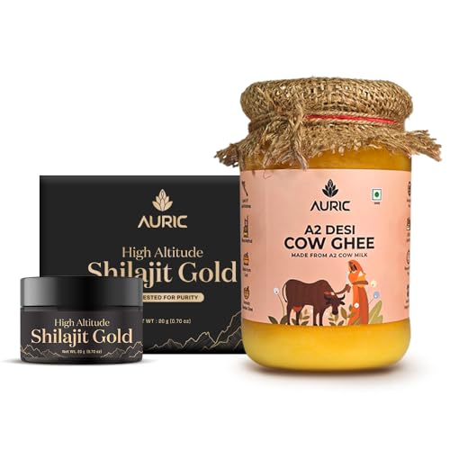 Image of Auric Lab Certified High Altitude Shilajit /Shilajeet Gold Rasin 20g and A2 Bilona Desi Cow Ghee 500 ml
