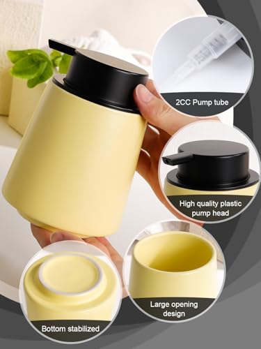 Autumnlife Seifenspender Gelb, 400ml Spülmittelspender Keramik Seifenspender mit Großer Pumpenkopf, Nachfüllbarer Flüssigseifenspender Matt Soap Dispenser für Küche, Bad 5