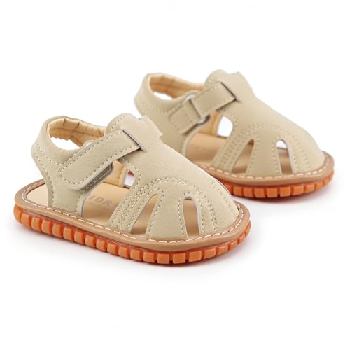 Image of SOFMUO Baby Boys Girls Squeaky Sandals Non-Slip Soft Rubber Sole Closed Toe Infant Summer Outdoor Shoes Toddler First Walkers