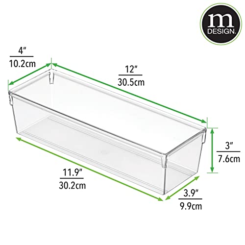 Mdesign Plastic Kitchen Cabinet Drawer Organizer Tray - Storage Bin For Cutlery, Serving Spoons, Cooking Utensils, Gadgets - Bpa Free, Food Safe, 12" X 4", 2 Pack - Clear #TOP4