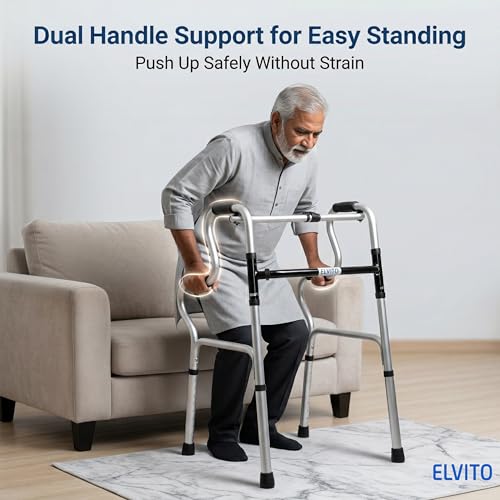 Image of Elvito Ultimate Dual Action Pro Stand-Ease Walker For Old people | Dual Mode (Reciprocal & Fixed) | Height Adjustable 8 Levels | Foldable | Walking For Patients At Home | Walker For Adults Foldable | Walker For Men | 1 Year Warranty | Step walker | (Stand-ease walker)