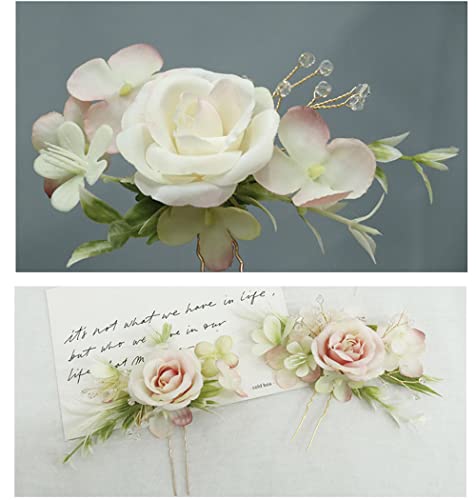 Coiffure de mariage romantique avec peigne à cheveux fleurs rose