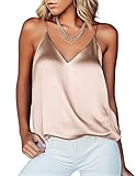 Ekouaer Satin Camisole Tops for Women Soft Sleeveless Dressy Casual Blouses Spaghetti Strap Sexy V Neck Camis Shirts Champagne Medium