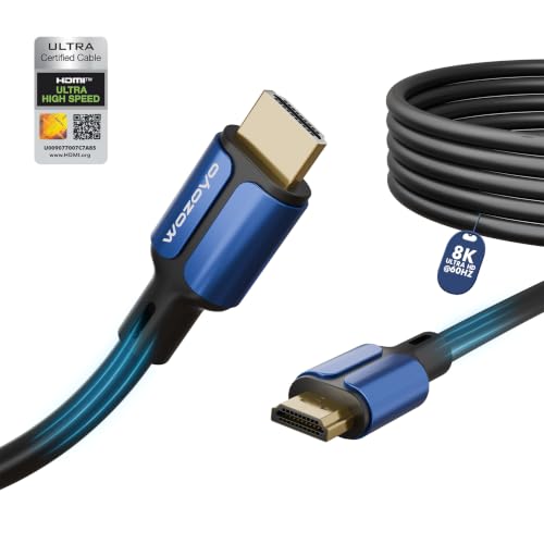 HDMI Cable V2.1 with Ethernet, Wozoyo 8k@60Hz, 4K@120Hz UHD Resolution,