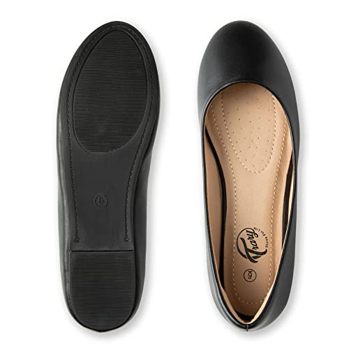 Trary Women's Round Toe Black Flats Shoes Comfortable Slip On Casual Dress Shoes #TOP1