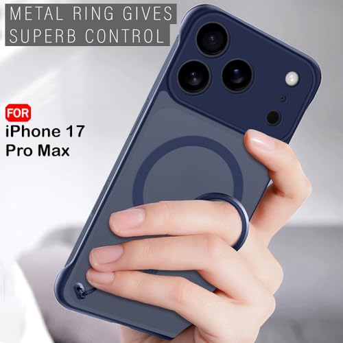 Image of TheGiftKart Hybrid Ultimate Slim Back Case Cover for iPhone 17 Pro Max Compatible with Magsafe | Lightweight Profile | Frosted Matte Translucent Hard Cover for iPhone 17 Pro Max (PC & TPU, Blue Sides)