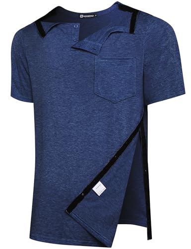 Men’s Post Shoulder Surgery Recovery Shirt Tear Away Short Sleeve Rotator Cuff Full Side Snap Adaptive Chemo Clothing