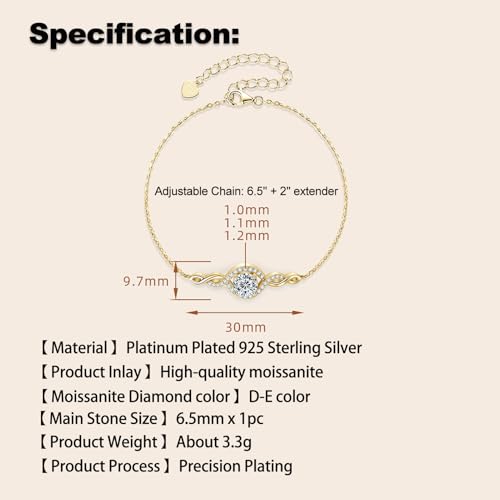 1CT Moissanite Infinity Bracelet for Women, D Color VVS1 925 Sterling Silver Link Bracelet for Wife or Mom, Adjustable Chain4