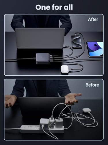 Image of UGREEN 100W Nexode 4 Ports Charging Station, GaN Fast Desktop USB C Charger, Compatible with MacBook Pro, Dell XPS 15, iPhone 14 Pro Max /13, Galaxy S23 Ultra, iPad, Steam Deck and More