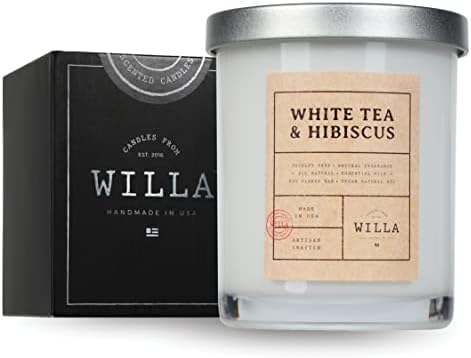 Willa White Tea & Hibiscus Highly Scented Candle - All Natural Soy Wax Luxury Candles Made in The USA with Essential Oils - Best for a Home/Aromatherapy/Gift/Spa/Bathroom 9oz Jar Candle