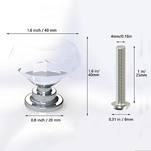 [12 Pcs] 40Mm Crystal Clear Glass Cabinet Drawer Pulls, Attom Tech Home Diamond Shape Cupboard Knobs With Screws For Kitchen, Dresser, Cupboard, Bathroom, Wardrobe (1.6 Inch / 40Mm) #TOP2
