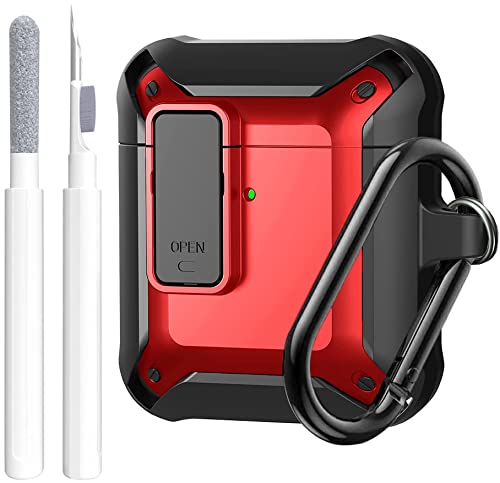 OTOPO Protective Cover with Cleaning Pen, Compatible with Apple Airpod 1/2 Case, Shockproof Rugged Shell for iPods Case (Black/Red)