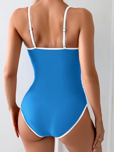 Image of Eomenie Women's One Piece Swimsuit Tummy Control Slimming Bathing Suit Color Block Spaghetti Strap 1 Piece Swim Suit Swimwear