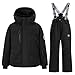 Boys Girls 2 Piece Ski Set Waterproof Windproof Insulated Hooded Jacket Plus Bib Pants Winter Snow Outfit for Kids (Black_a18, 11-12Years)