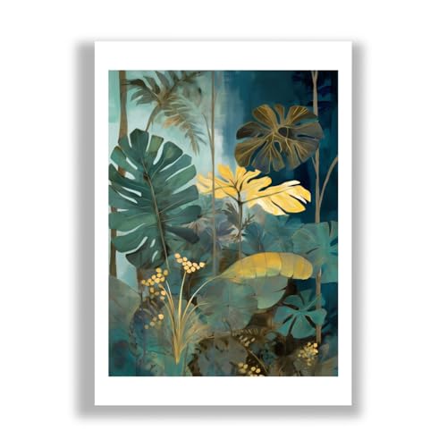 Monstera impression lueur jaune et bleu vert art de qualité