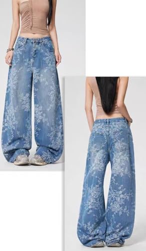 Unisex Y2k Vintage Floral Embroidery Baggy Wide Leg Jeans Harajuku 2000s Grunge High Waisted Loose Casual Denim Pants 7