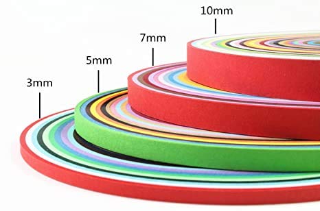 Conjunto de tiras de papel para quilling 1040 tiras 26 cores (3/5/7/10 mm x 380 mm, pacote com 4 con