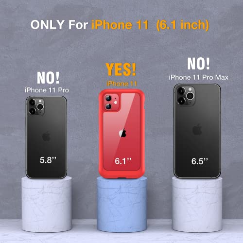 Image of Miracase Glass Series for iPhone 11 Case 6.1 inch, Upgraded Full-Body Rugged Phone Bumper Case Cover with Built-in 9H Tempered Glass Screen Protector and Camera Protector, Red