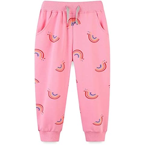 TEDD Girls Trousers Cotton Rainbow Pattern Sweatpants School Jogging Tracksuit Harem Pants with Pockets for Kids Age 2-3 Years Cover