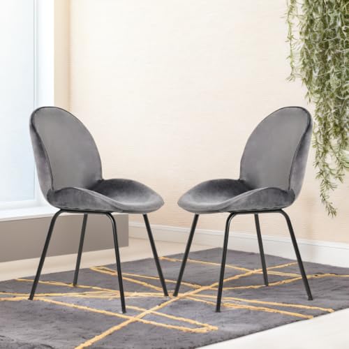 Juego de 2 o 4 sillas de comedor modernas de terciopelo con marco de metal, respaldo redondo, capacidad de carga de 150 kg, ideal para restaurantes, cocina y sala de estar en elegante negro/gris, 52 x
